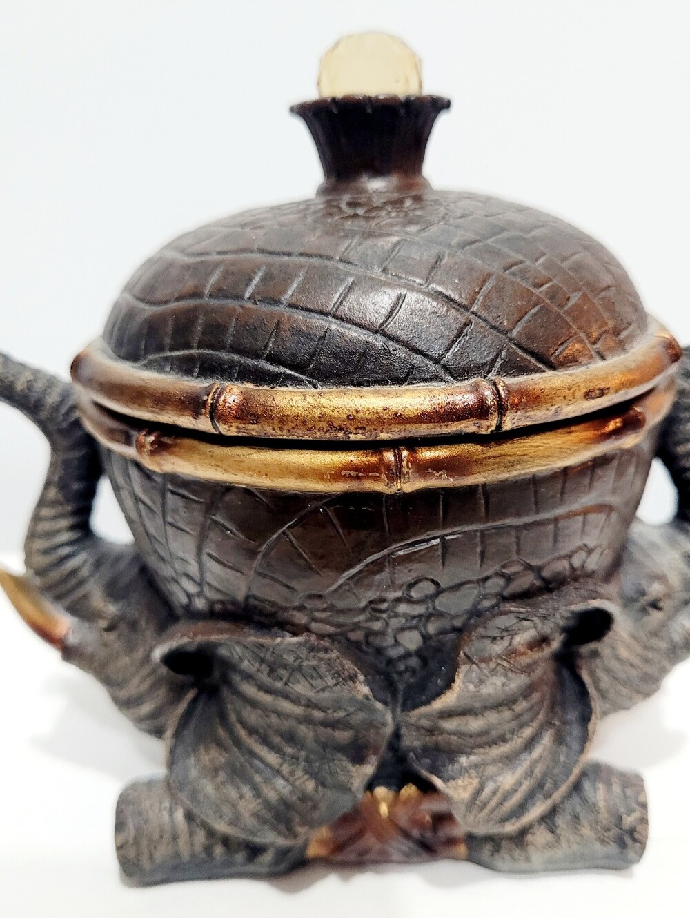 Elephant Lidded Trinket Box Decorative Resin Gold Accents